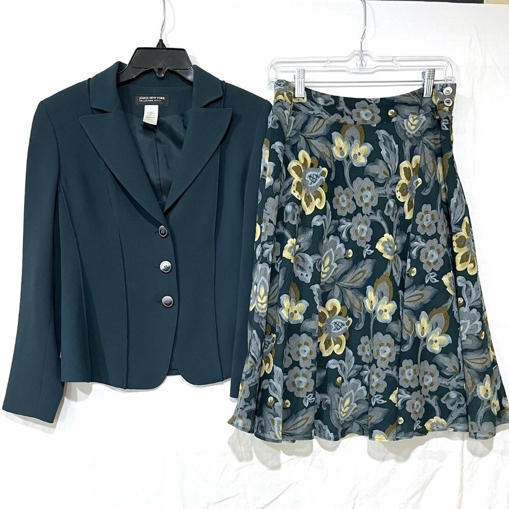 JONES NEW YORK – Teal Blazer (4P) + Green/Yellow Floral Pattern Skirt (4P)